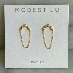 18K Gold Crystal Chain Loop Earrings